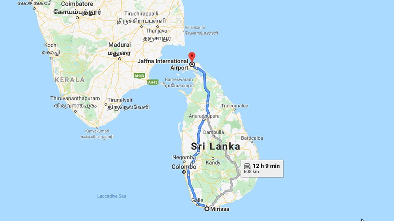Mirissa City to Jaffna Airport (JAF) Private Transfer