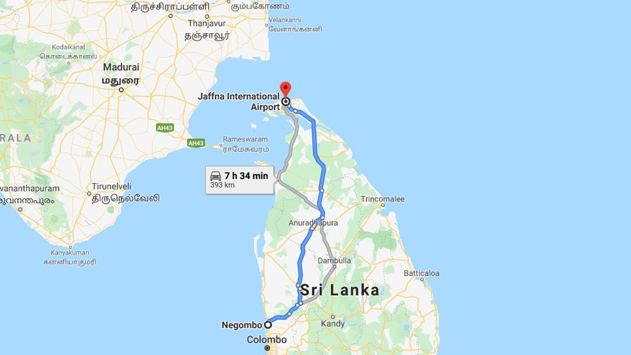 Negombo City to Jaffna Airport (JAF) Private Transfer