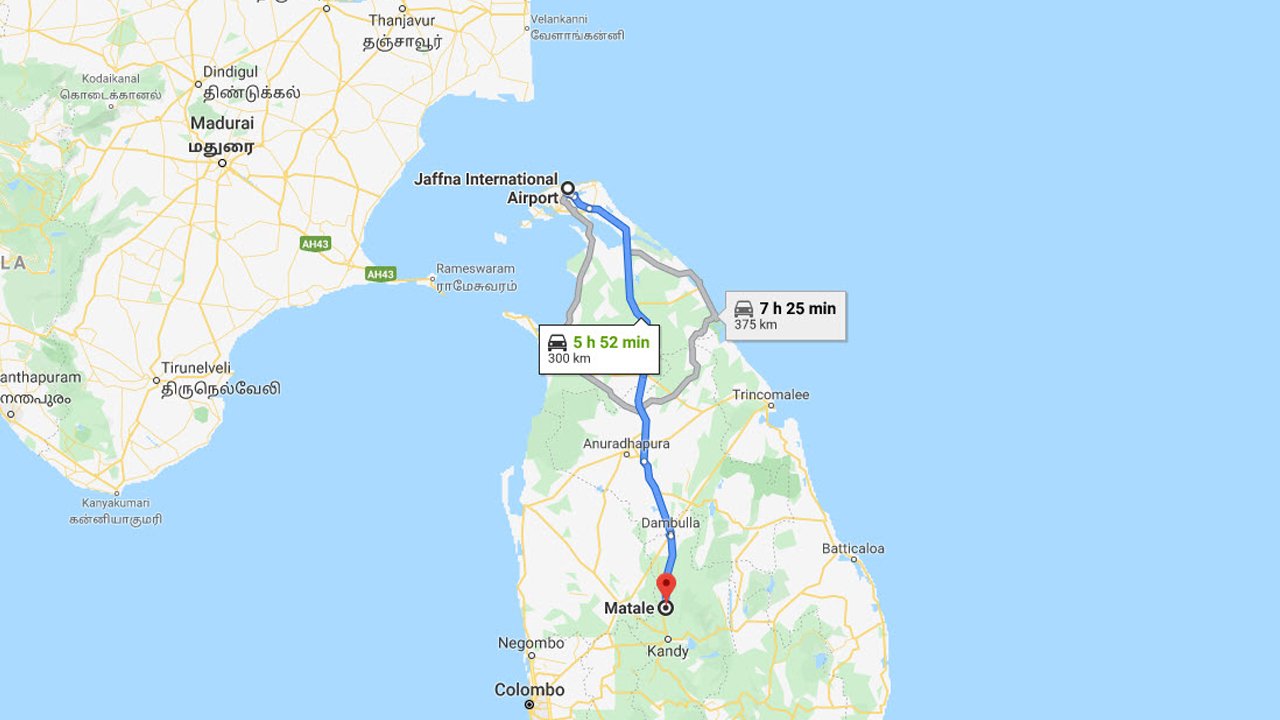 Jaffna Airport (JAF) to Matale City Private Transfer