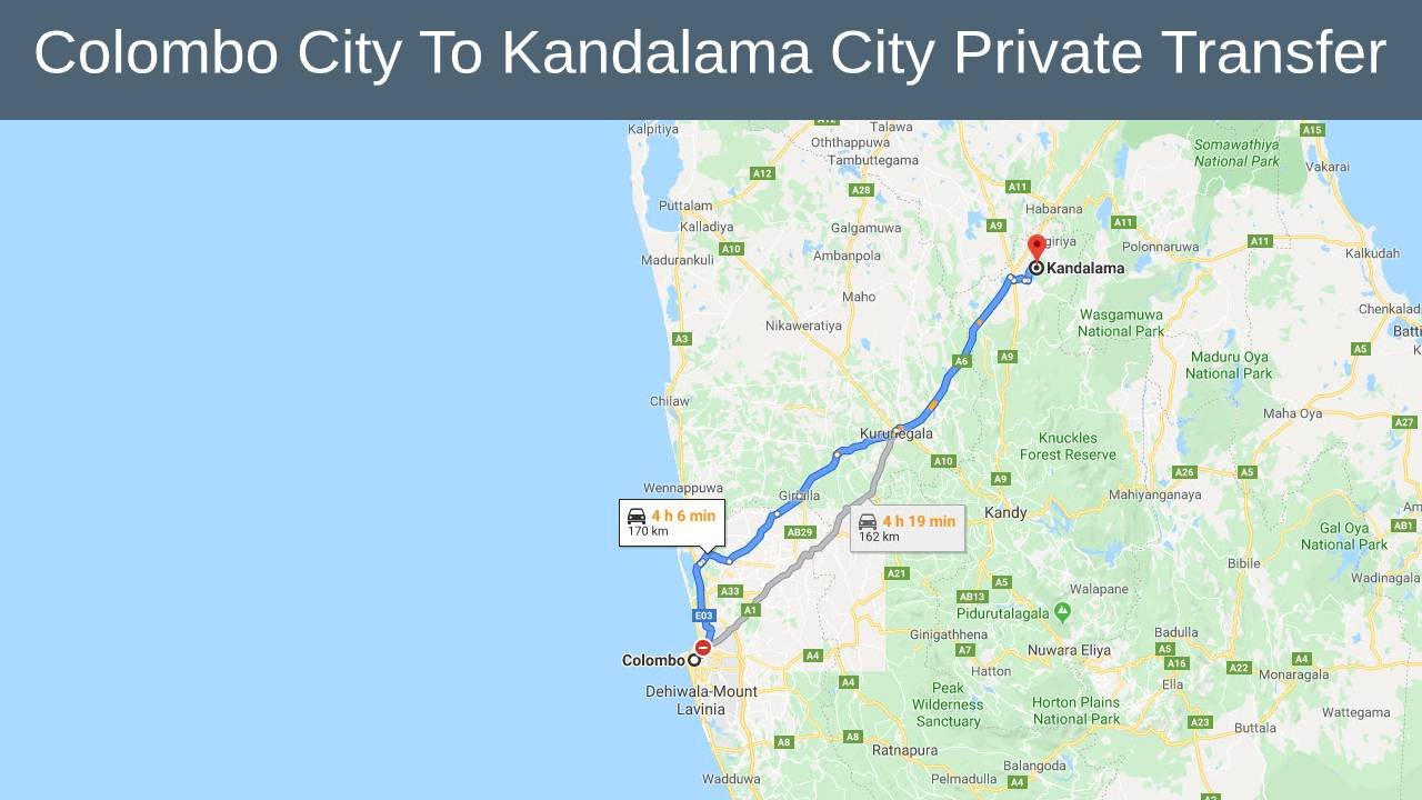 Colombo City To Kandalama City Private Transfer 