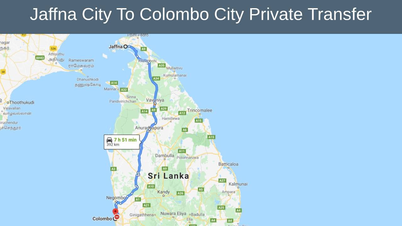 Jaffna City To Colombo City Private Transfer 