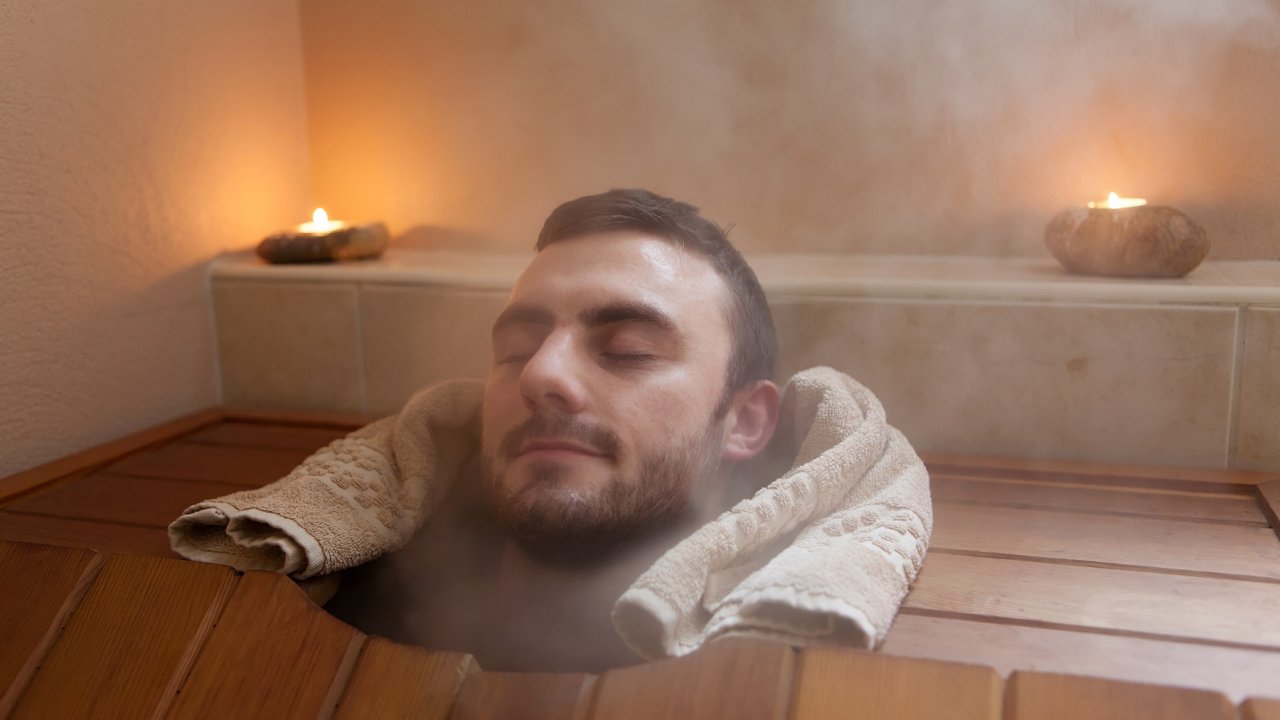 Shared handmade cedar steam box in your private bathroom suite