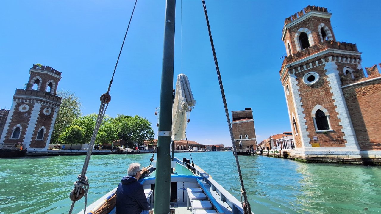 View from the Bragozzo Stella to the main entrance to the Venice Arsenale