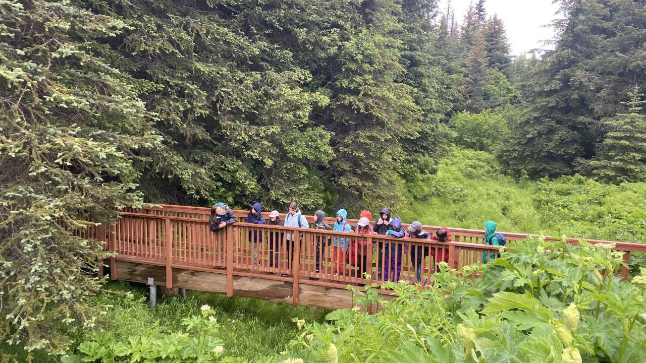 Campers learn about the Bridge Creek Watershed at the Wynn Nature Center.