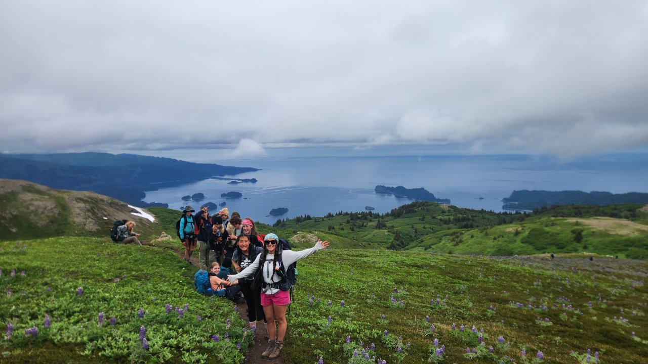 Campers enjoy the view on the Grace Ridge hike.