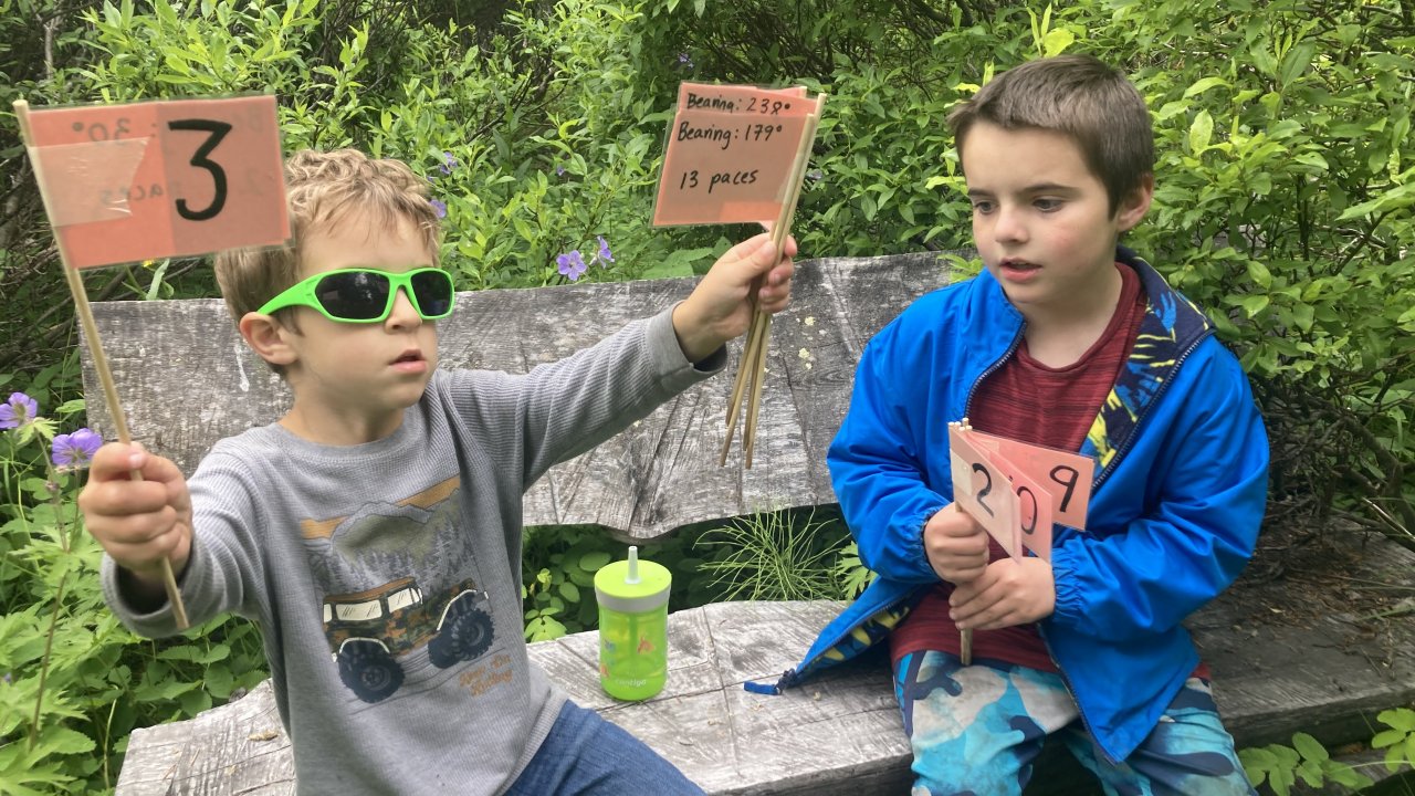Biokids learn about navigation through the forest.