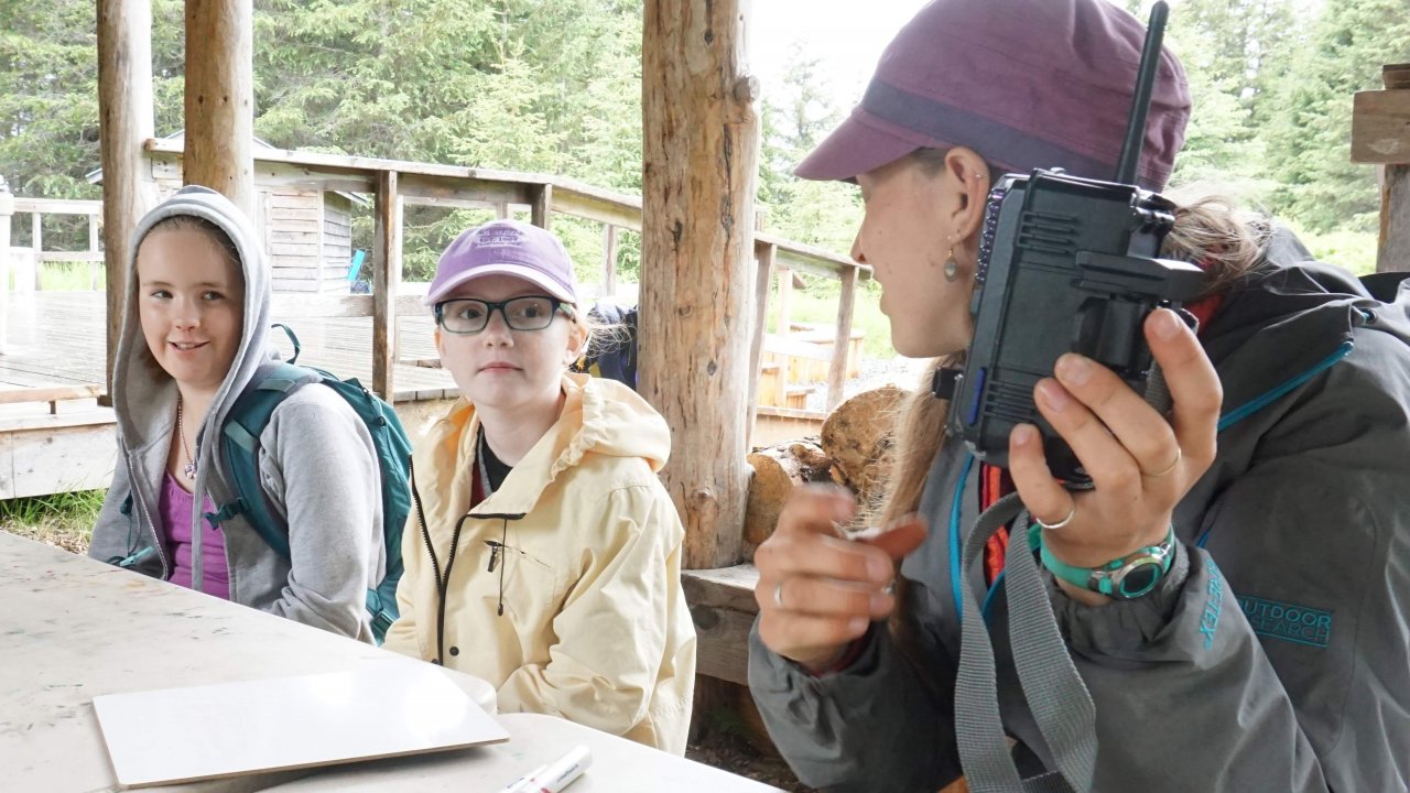 Campers learning about camera trapping.