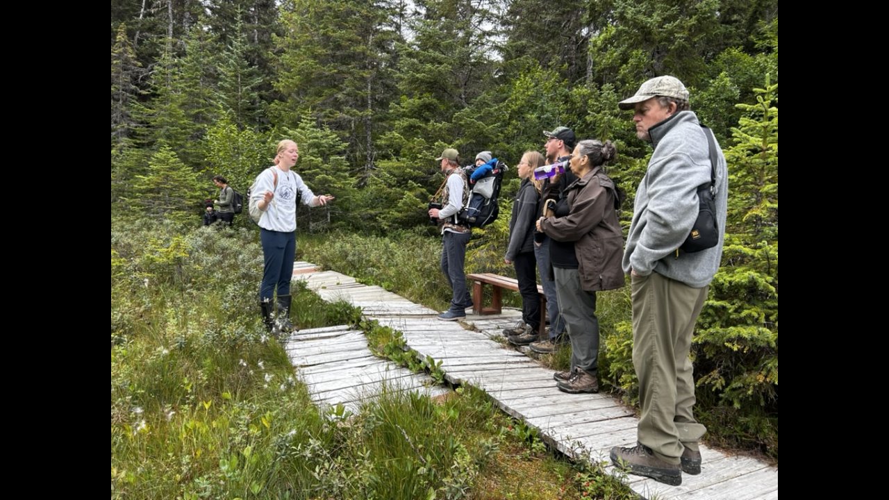 A naturalist gives interpretation in the Field Station's peatlands.