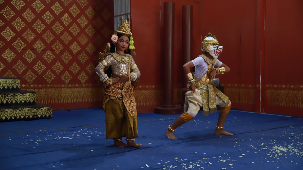 Sovanm Macha (The Golden Mermaid) & Hauman (legendary white monkey general) in Reamker, The Cambodian Version of The Indian Epic Tale of Ramayana