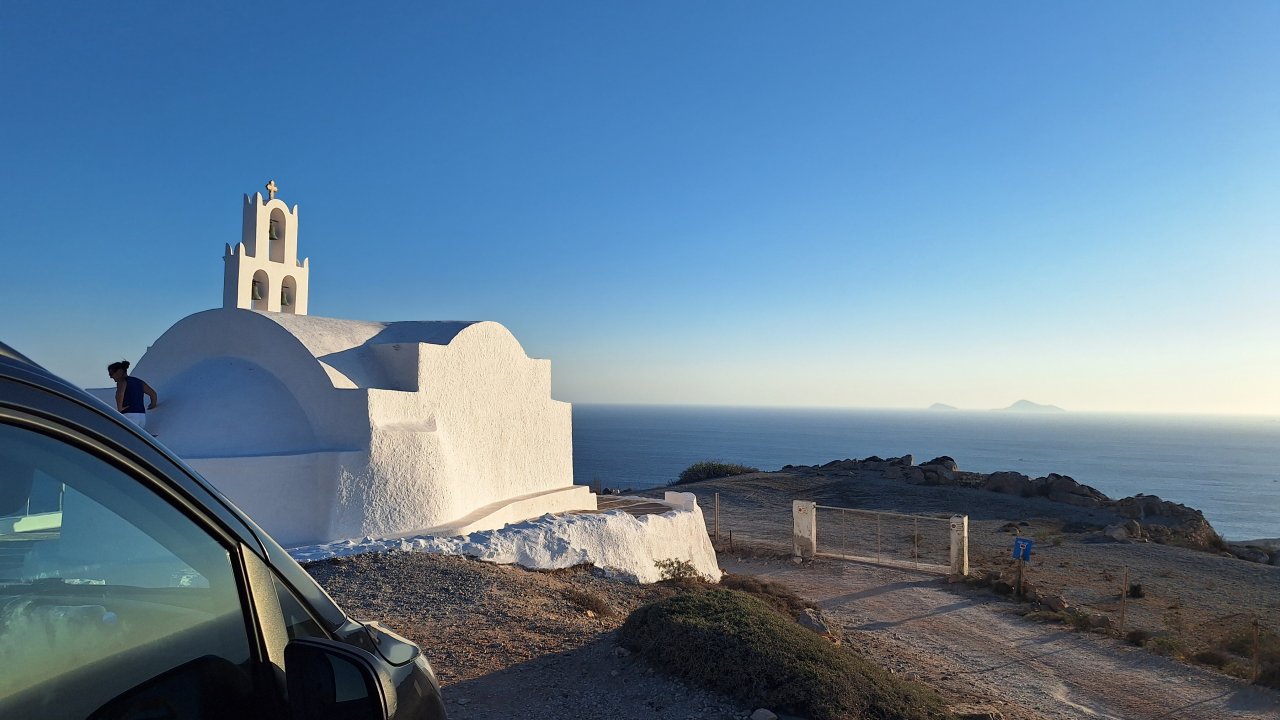 Southern Santorini coastal viewpoint at the end of the Windmill Hill of Emporeio