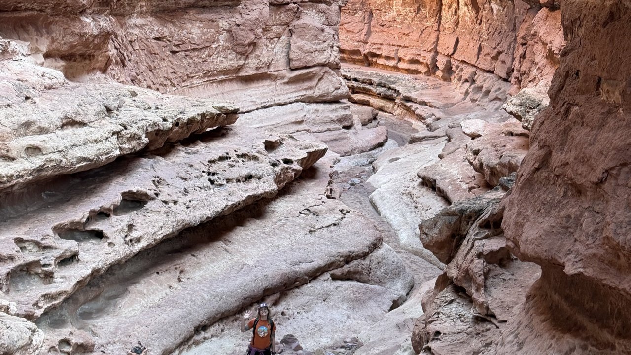 Hiking through the narrow canyon