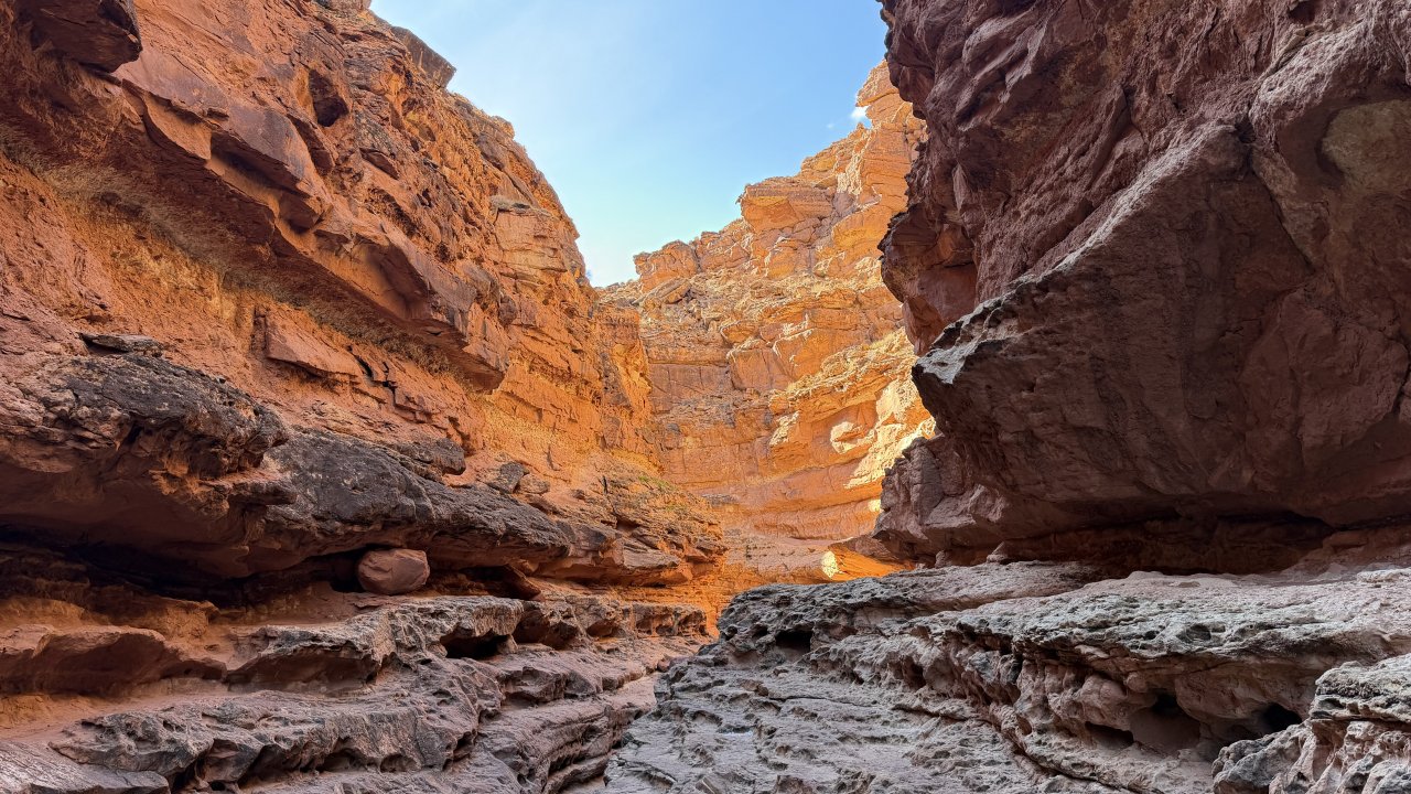 The last light of the day shining on the canyon walls