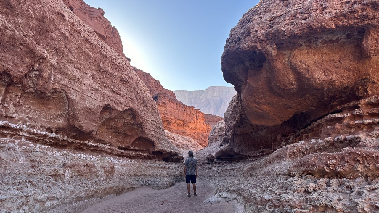 Hike through a deep canyon 