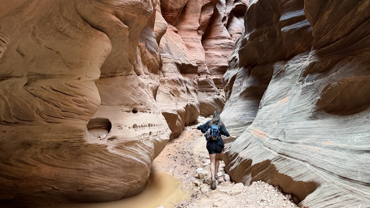 Hiking around a pool of water