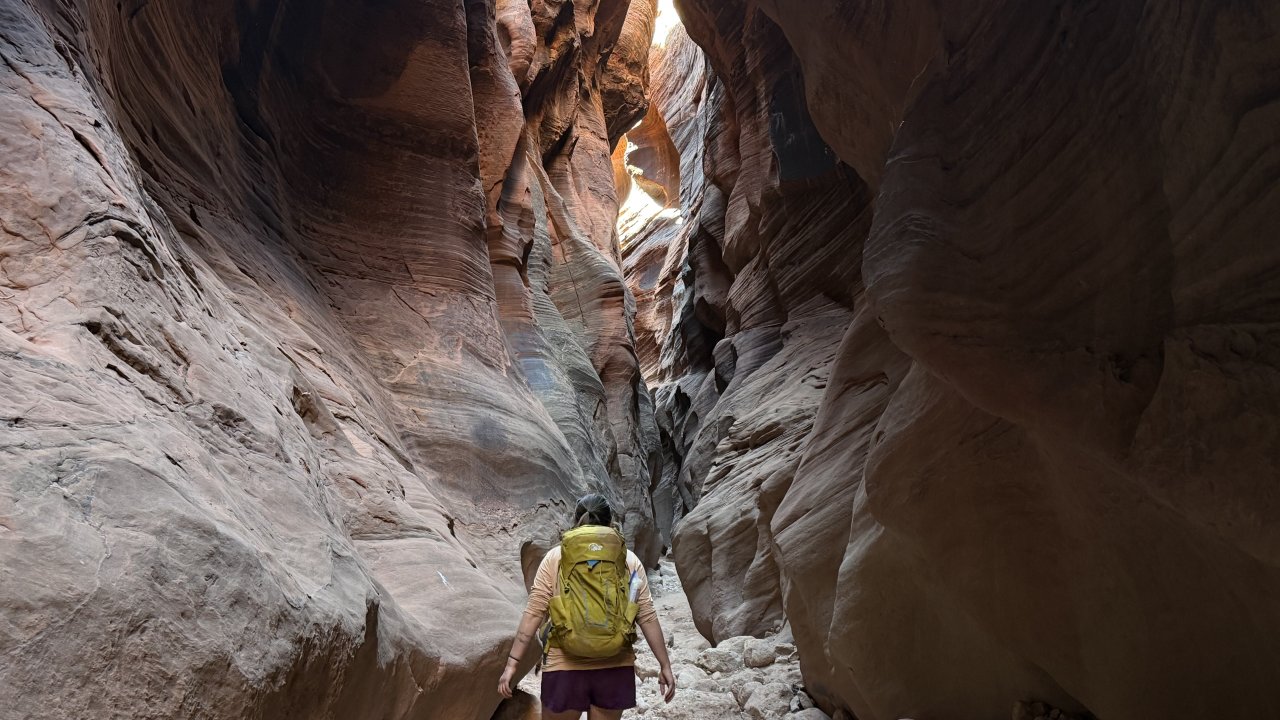 Hiking through the slot canyon